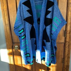 Ashro Sweater Poncho Tribal Blue Green